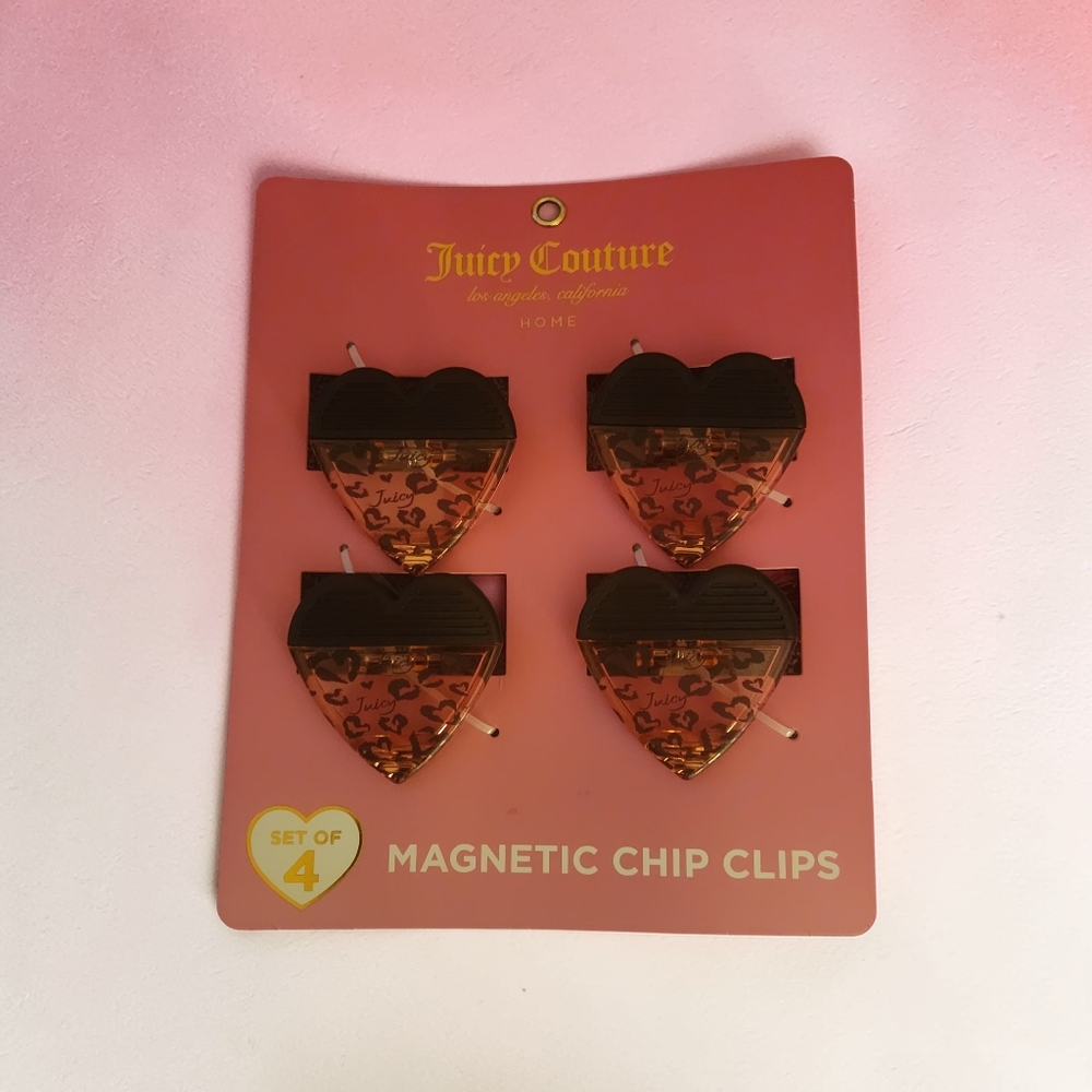 Juicy Couture NWT Set Of 4 Heart Leopard  Print Magnetic Chip Clips